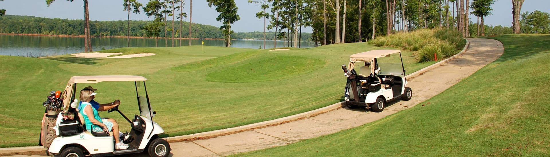 Lakeside golf and carts at Arrowhead Pointe in Elberton, Georgia